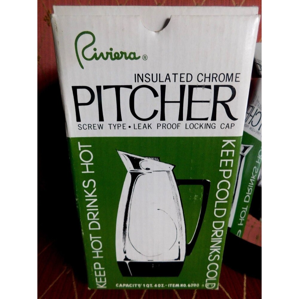 VINTAGE RIVIERA INSULATED CHROME PITCHER 1 QT. 4 OZ. NO.6790 NOS